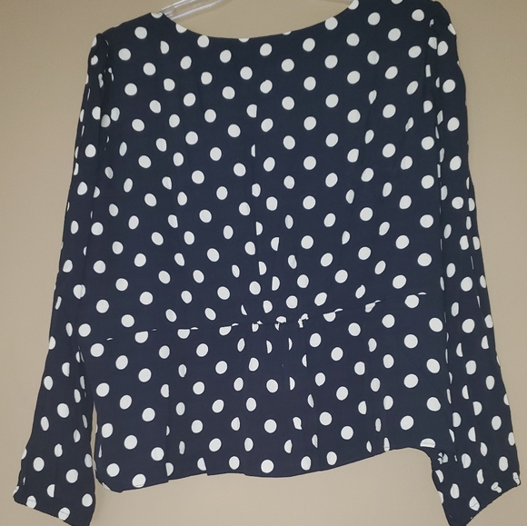 Long sleeve peplum top in crepe polka dot - Picture 4 of 4